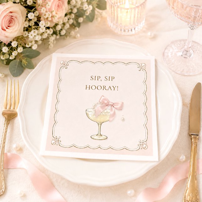 Serviette En Papier Chic Coquette Perles & Prosecco Enterrement de Vie (Créateur téléchargé)