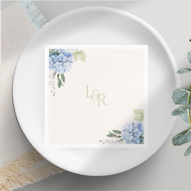 Serviette En Papier Chic Creamy Blush & Blue Hydrangea Mariage (Créateur téléchargé)