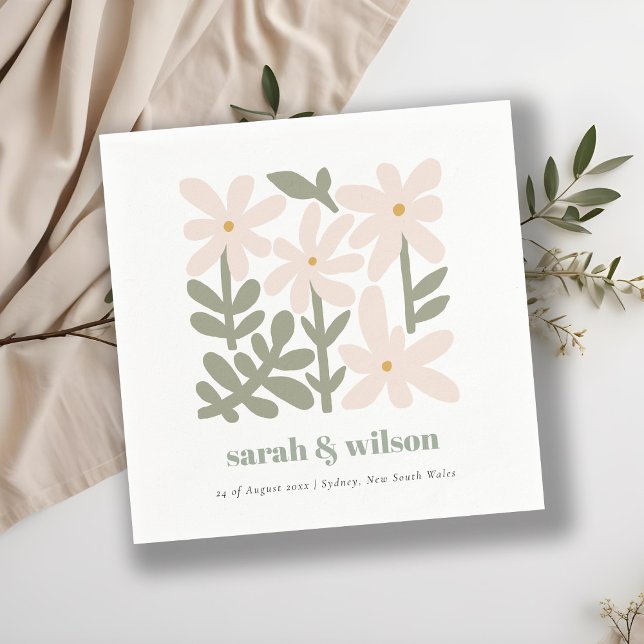 Serviette En Papier Chic Dusky Blush Rétro Mariage Floral Minimal (Créateur téléchargé)