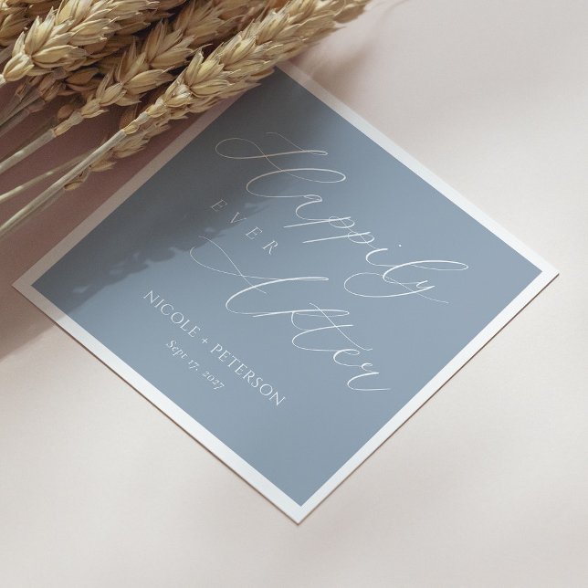 Serviette En Papier Chic Dusty Bleu & Blanc Heureux Jamais Après Maria (Personalized Chic Dusty Blue & White Happily Ever After Wedding Napkins)