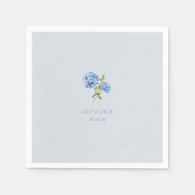 Serviette En Papier Chic Dusty Blue Floral Hydrangea Mariage (Devant)