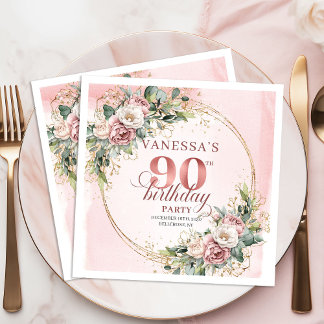 Serviette En Papier Chic Dusty Pink Rose Gold Boho 90th Birthday Party