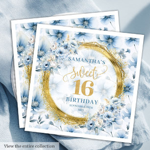 Serviette En Papier Chic Dusty Sweet sixteen bleu Parties scintillant 