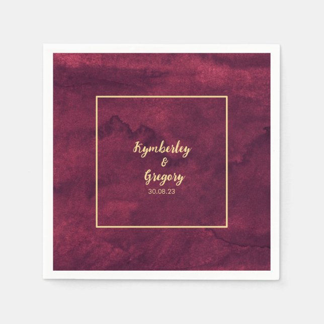 Serviette En Papier Chic Elegant Burgundy Aquarelle (Devant)