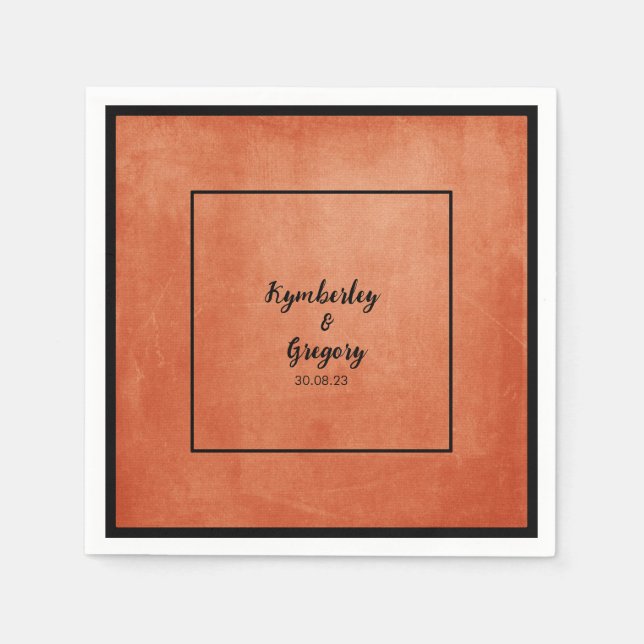 Serviette En Papier Chic Elegant Burnt Orange Noir Nom (Devant)