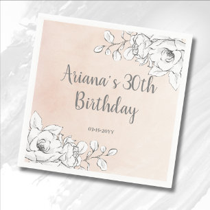 Serviette En Papier Chic Élégant Fleurs Roses et Blanches