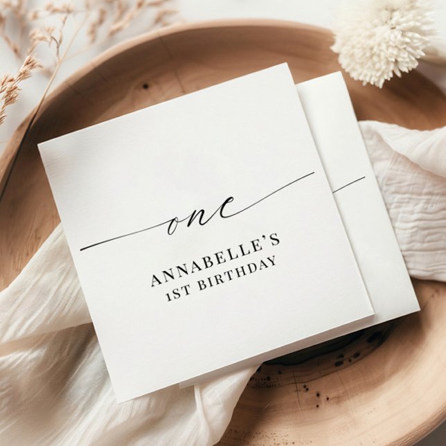 Serviette En Papier Chic Elegant Minimaliste Premier Anniversaire (Créateur téléchargé)
