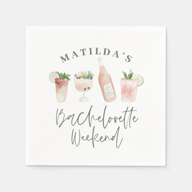 Serviette En Papier Chic élégant moderne aquarelle boissons enterremen (Devant)