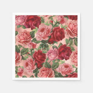 Serviette En Papier Chic Elegant Vintage Rose Rouge Roses Floral