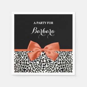 Serviette En Papier Chic Empreinte de léopard Brûlé Orange Bow, Nom