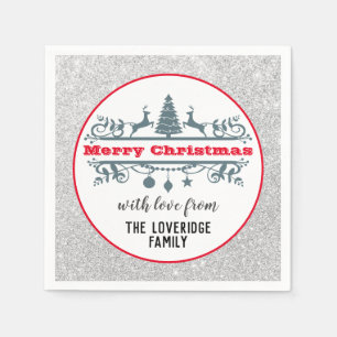 Serviette En Papier Chic et festif Rouge Joyeux Noël Paillettes Argent