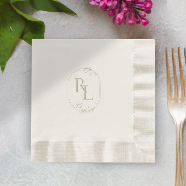 Serviette En Papier Chic et tendance vert Mariage de monogramme Floral (Créateur téléchargé)