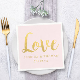 Serviette En Papier Chic Faux Gold Foil & Blush Pink Love Mariage