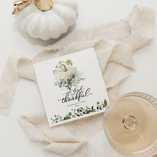 Serviette En Papier Chic feuillage Citrouille blanche Action de grâce (Créateur téléchargé)
