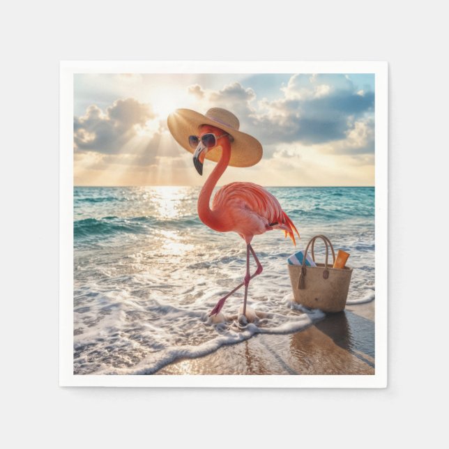 Serviette En Papier Chic Flamingo with Sun Hat and Sunglasses (Devant)