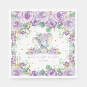 Serviette En Papier Chic Fleur Fleur Éléphant Violet Fête Prénatale An