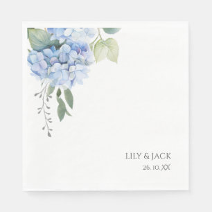 Serviette En Papier Chic Floral Blue Hydrangea Mariage Blanc