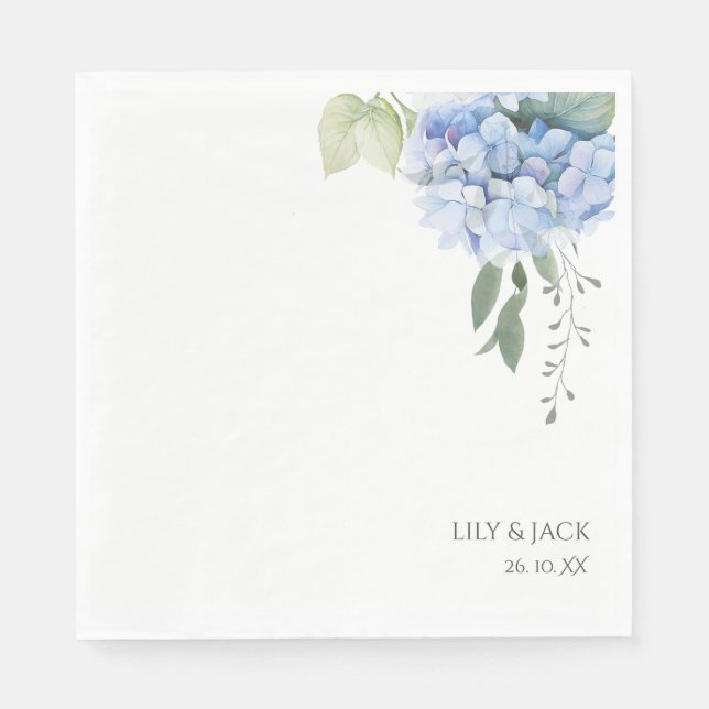 Serviette En Papier Chic Floral Blue Hydrangea Mariage Blanc (Devant)