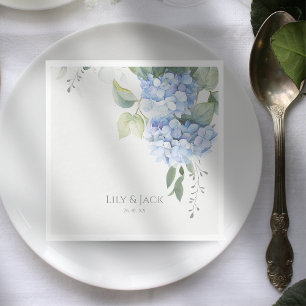 Serviette En Papier Chic Floral Blue Hydrangea Mariage d'événement