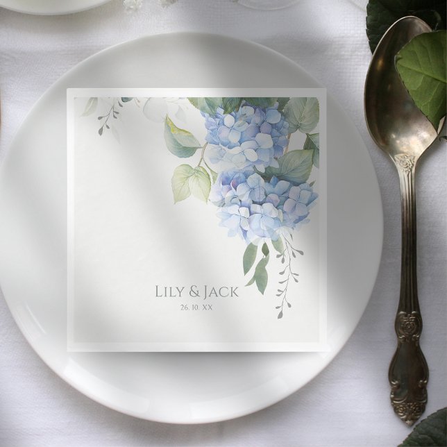 Serviette En Papier Chic Floral Blue Hydrangea Mariage d'événement (Créateur téléchargé)