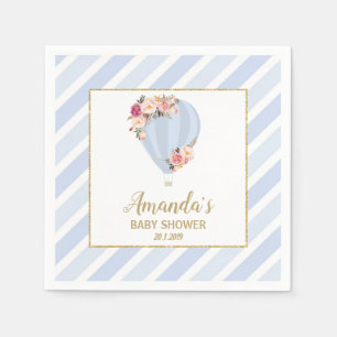 Serviette En Papier Chic Floral Hot Air Balloon bébé garçon douche ble