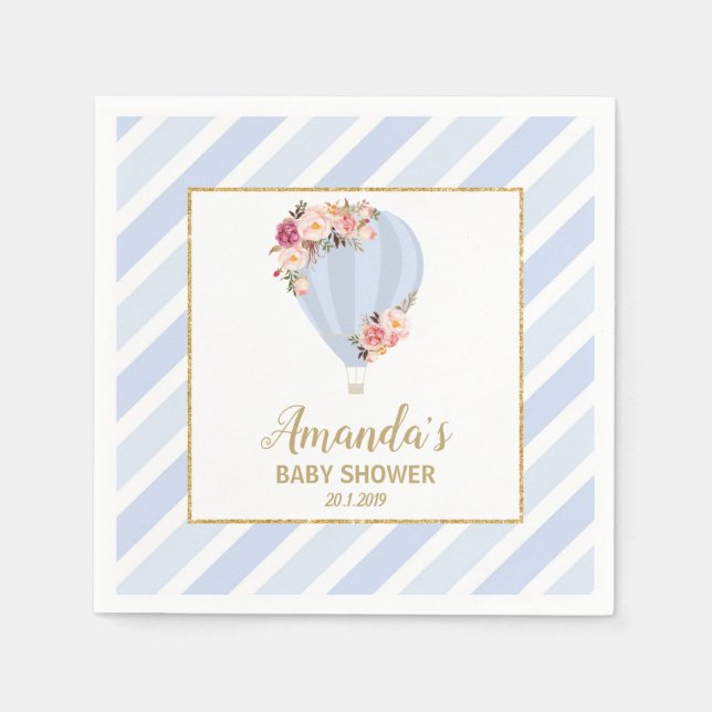 Serviette En Papier Chic Floral Hot Air Balloon bébé garçon douche ble (Devant)