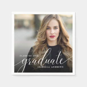 Serviette En Papier Chic Girly Hand Lettré Script Photo Graduation