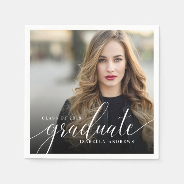 Serviette En Papier Chic Girly Hand Lettré Script Photo Graduation (Devant)