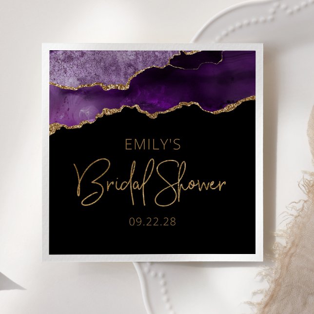 Serviette En Papier Chic Gîte d'agate violet doré Baby Shower (Créateur téléchargé)