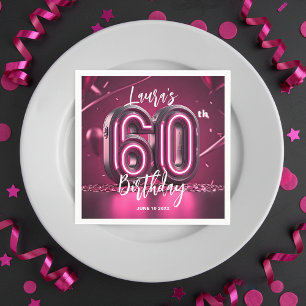 Serviette En Papier Chic Glam Vibrant Rose Néon Lumineux 60e Anniversa