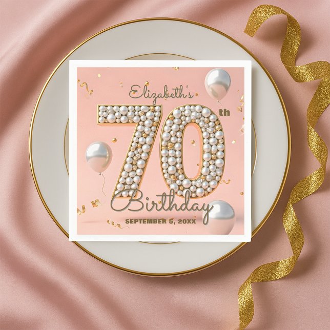Serviette En Papier Chic Gold Blush Pearly 70th Birthday (Créateur téléchargé)