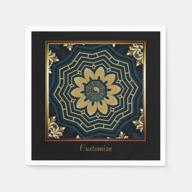 Serviette En Papier Chic Gold & Green Asian Style 2 (Devant)