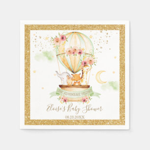 Serviette En Papier Chic Green Hot Air Balloon Bébé Animaux Neutral