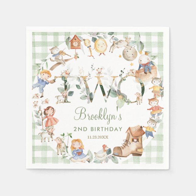 Serviette En Papier Chic Green Nursery Rhyme 2e anniversaire Neutral (Devant)