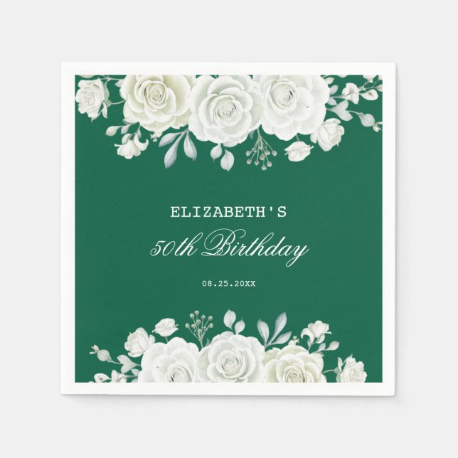 Serviette En Papier Chic Green Pastel Blanc Rose vert Anniversaire (Devant)