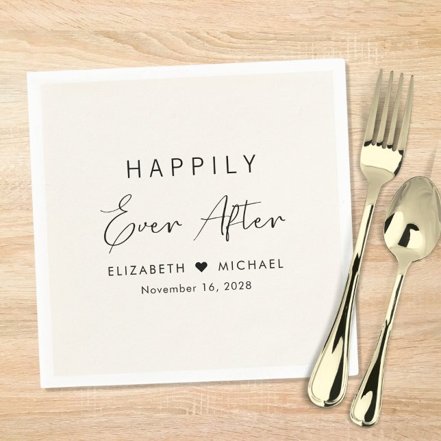 Serviette En Papier Chic Happily Ever After Crème Mariage (Créateur téléchargé)