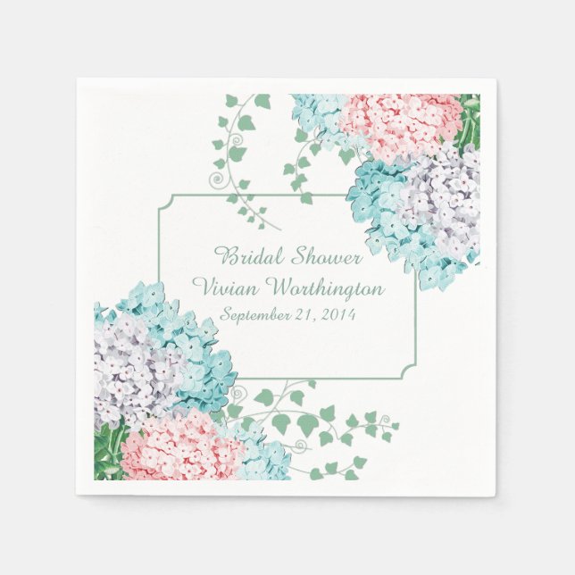 Serviette En Papier Chic Hydrangeas et serviettes de Fête des mariées  (Devant)