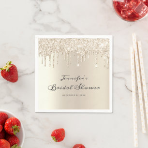Serviette En Papier Chic Ivory Paillet Goutte Script Enterrement de Vi