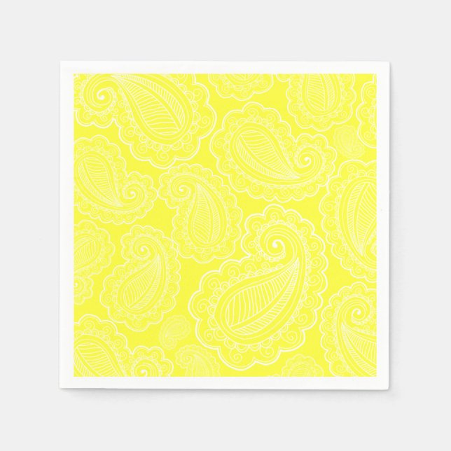 Serviette En Papier Chic Jaune Paisley Floral Design Mariage (Devant)