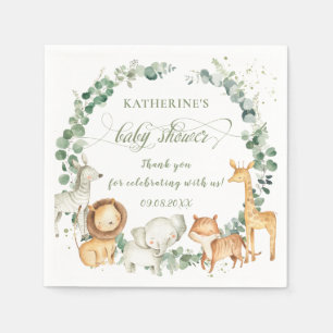 Serviette En Papier Chic Jungle Animaux Verdure Baby shower neutre