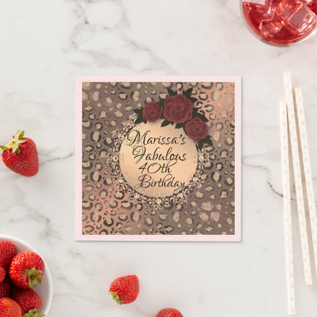 Serviette En Papier Chic Leopard Rose Fabuleux 40e anniversaire (En situation)