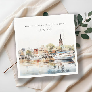 Serviette En Papier Chic Mariage d'aquarelle Annapolis Maryland