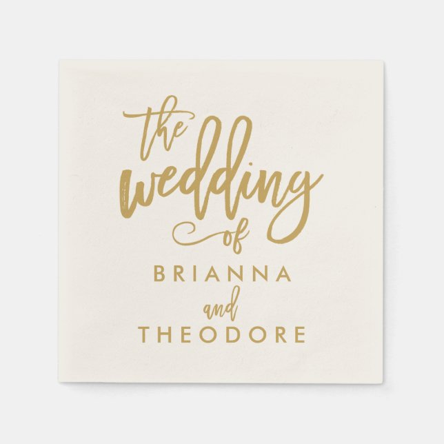 Serviette En Papier Chic Mariage d'or lettres main (Devant)