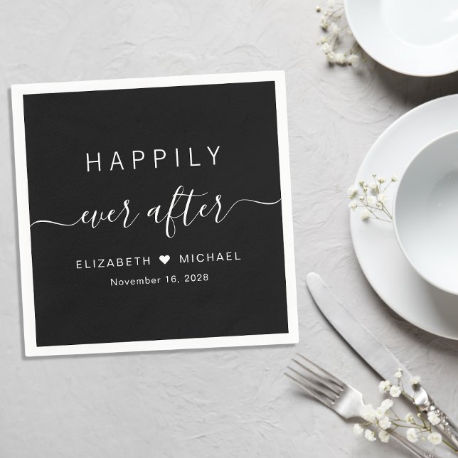 Serviette En Papier Chic Mariage Noir Happily Ever After (Créateur téléchargé)