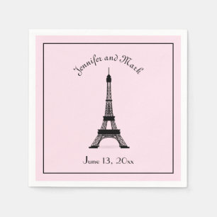 Serviette En Papier Chic Mariage Tour Eiffel en noir et rose