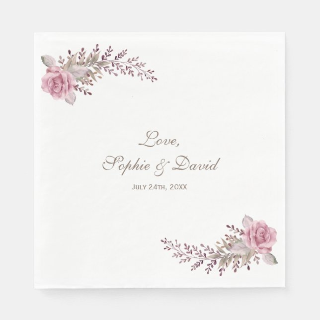 Serviette En Papier Chic Marsala Maroon Floral Mariage (Devant)