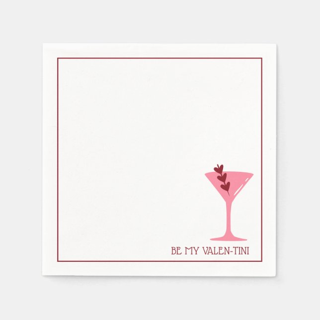 Serviette En Papier Chic Martini Saint Valentin Cocktail rose et rouge (Devant)