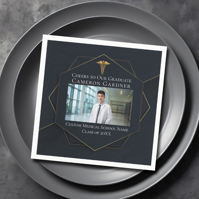 Serviette En Papier Chic Médicale School Photo Black Graduation Party (Créateur téléchargé)