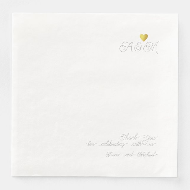 Serviette En Papier Chic Merci Mariage Amour Coeur Blanc (Devant)