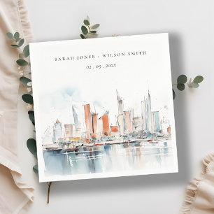 Serviette En Papier Chic Miami Floride Skyline Mariage d'aquarelle